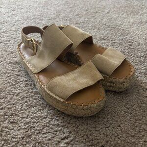 Alohas Double Strap Suede Beige Leather Espadrilles Sandals